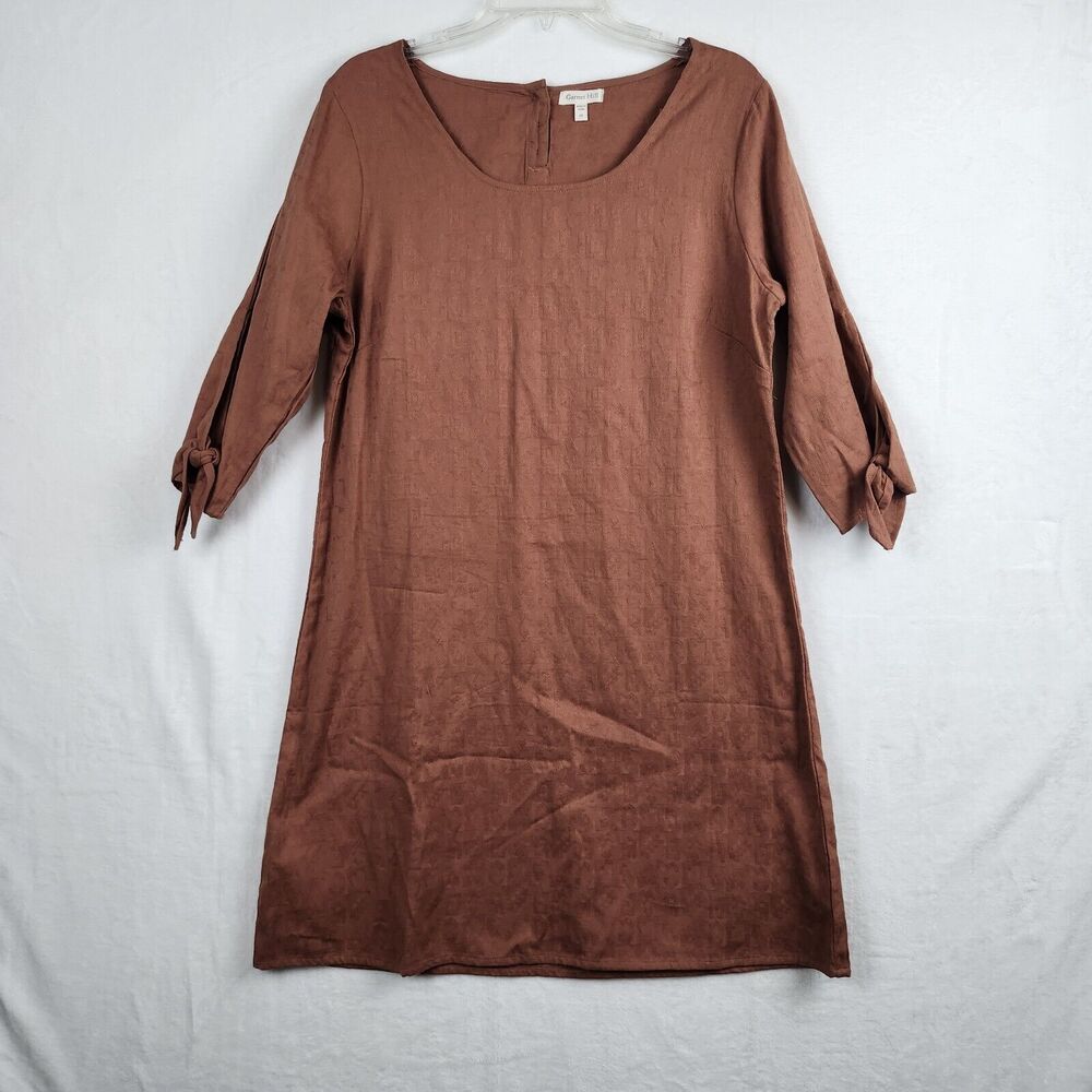Garnet Hill Lagenlook Dress Rust Dobby Tie Sleeve Organic Cotton Jacquard Sz 8